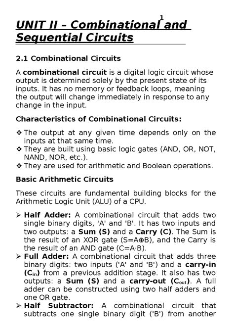 UNIT II: Combinational & Sequential Circuits Overview - Studocu