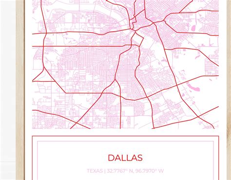 Dallas Map, Map of Dallas, Pink Dallas Map, Dallas Poster, Map of ...
