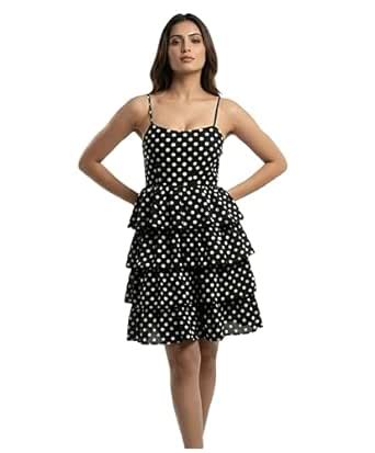 Buy AV Fashion Studio Women's Polka Dot Tiered Ruffle Mini Dress, Black ...