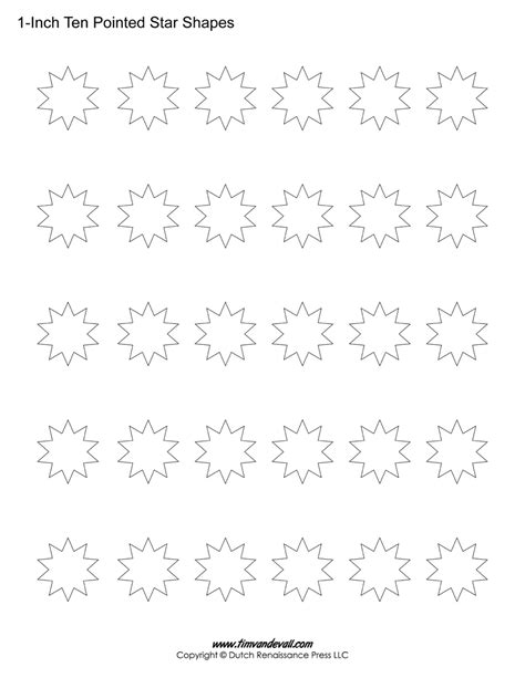 Blank Ten Pointed Star Shapes | Printable Star Template for Art Crafts