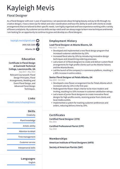 CVS Floral Designer Resume Examples | ResumeCat