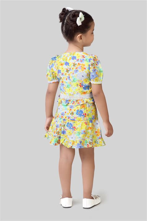 Yellow Floral Peplum Top & Skirt Set TSSET40499 – Tiny Girl