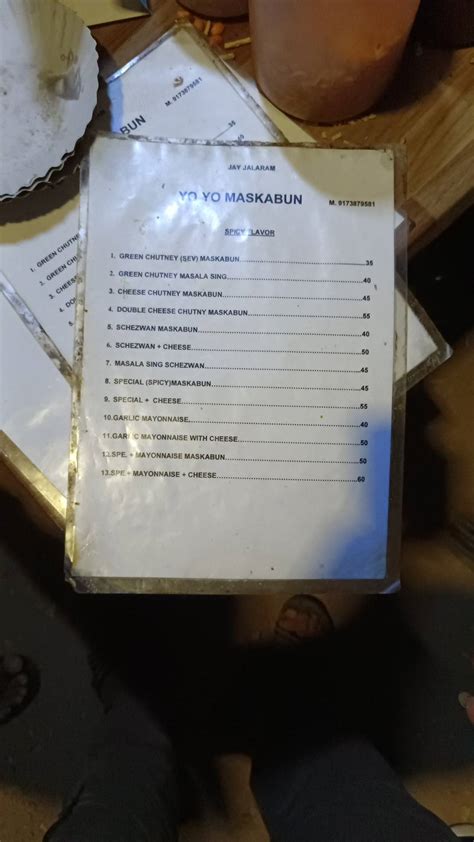 Menu at Yo Yo maska bun (jagat thakkar), Vadodara