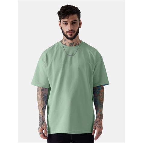 Buy The Souled Store Solids Jade Green Oversized T-shirts For Men Online