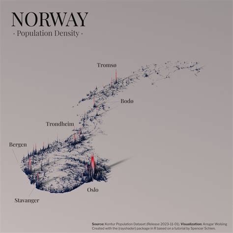 Population density in Norway (mainland). by... - Maps on the Web