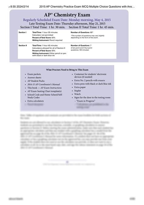 SOLUTION: 2015 ap chemistry practice exam mcq multiple choice questions ...