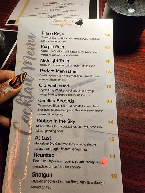 Menu at Piano Keys Restaurant and Lounge, Brandywine