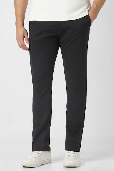 Peter England Casuals Casual Trousers, Men Black Solid Slim Fit Casual ...