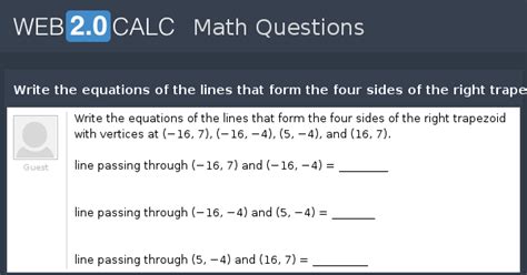 View question - Write the equations of the lines that form the four ...