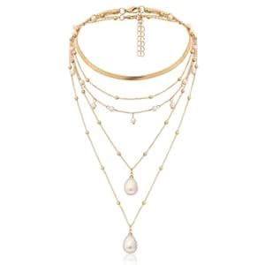Buy ARZONAI Boho 5 Tier Gold Punk Chain Layered Necklace Dainty Pearls ...