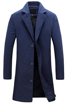 Men Trench Coat Winter Pea Coat Long Jacket Single Breasted Overcoats ...