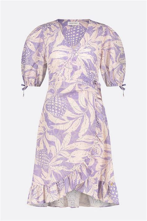 Fabienne Chapot overslagjurk Marley Dress met bladprint lila/roze | wehkamp