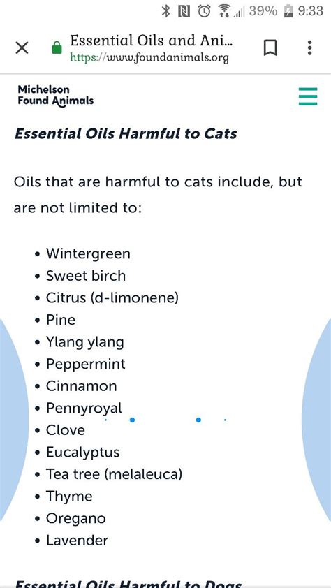 essential oils harmful to cats