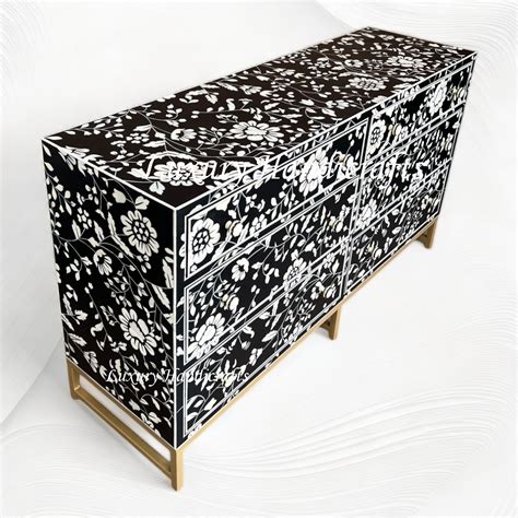 Blooming Flowers Bone Inlay Chest Black – Luxury Handicrafts