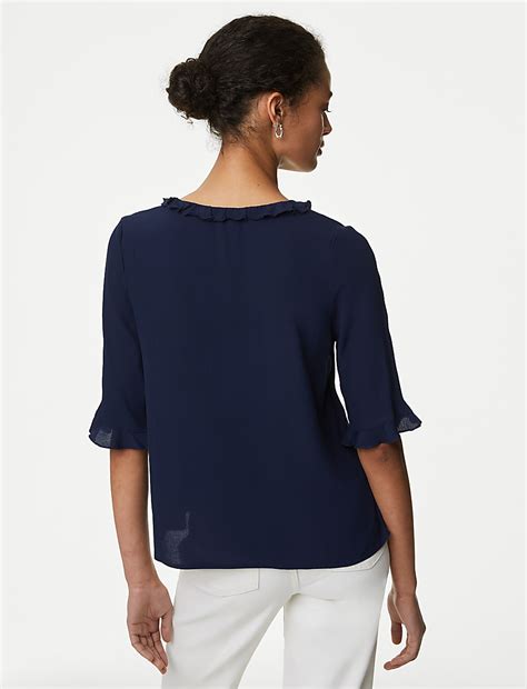 Buy Tie Neck Frill Detail Blouse at Marks & Spencer