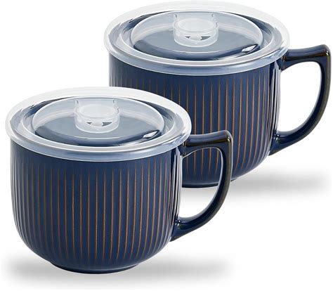 Hoilse Ceramic Soup Bowls with Handle and Vented Lid, 32oz Large Deep ...
