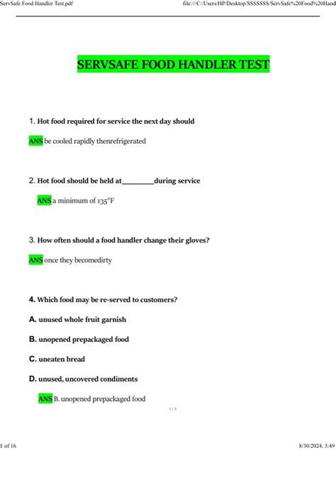 ServSafe Food Handler BUNDLED Tests 2025 ServSafe Food Handler ...