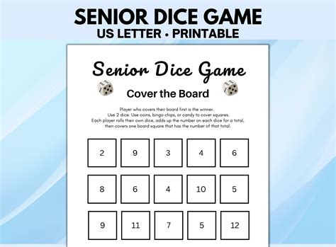 Senior Dice Game, Printable Games for Seniors, Retirement Games ...