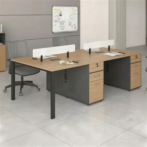 Deskio Four Person Workstation with Storage, Computer Table, Office ...