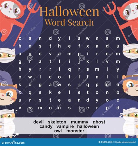 Word Search Worksheet Halloween Theme. Crosswords Game for Kids Stock ...