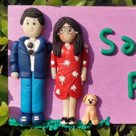 Buy Clay Nameplate for Couples - Two Characters & Pet Online On Zwende