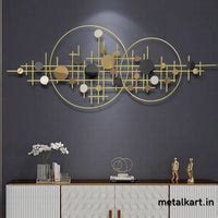 Metallic round shaped wall art with geometrical blocks (55 x 22 Inches ...