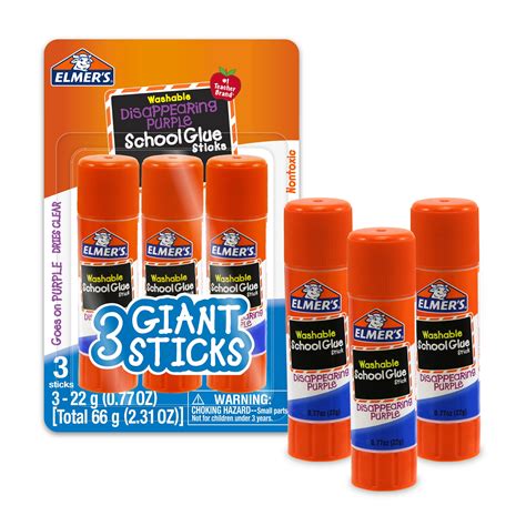 Elmer's Giant Disappearing Purple Washable School Glue Sticks, 0.77 oz ...