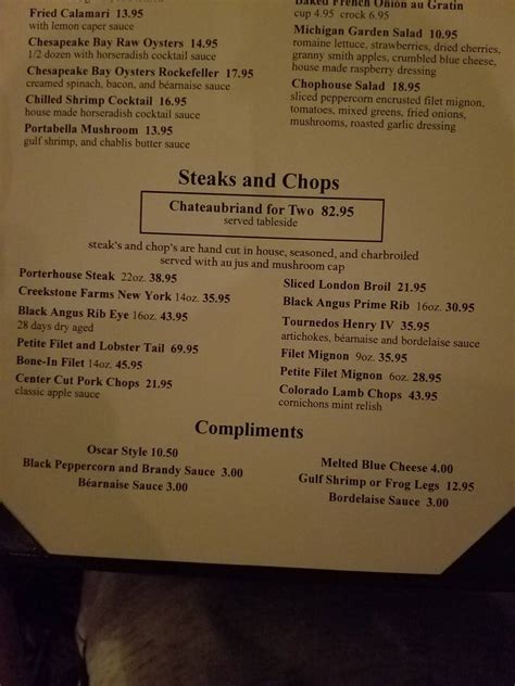 Menu at Mr. Paul's Chop House steakhouse, Roseville