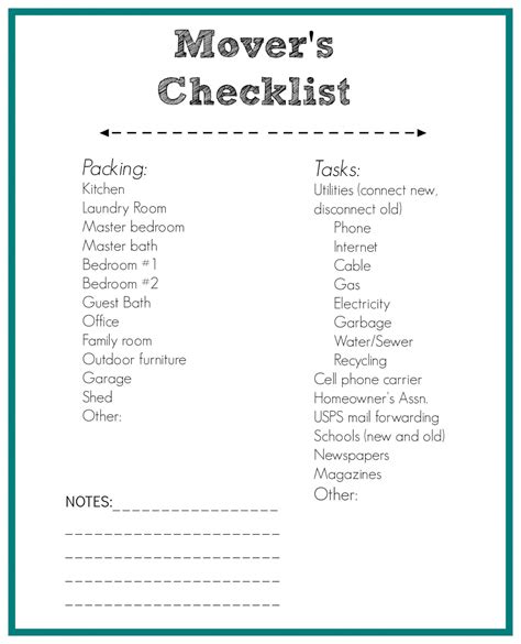 Timeline Printable Moving Checklist