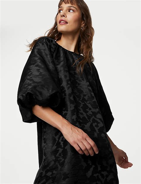 Jacquard Round Neck Mini Shift Dress