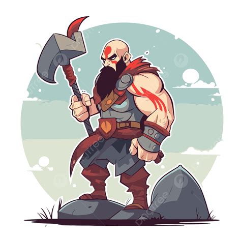 Kratos Clipart God Of War Character With Axe And Beard Illustration ...