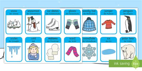 Winter Words and Pictures Flashcards English/German