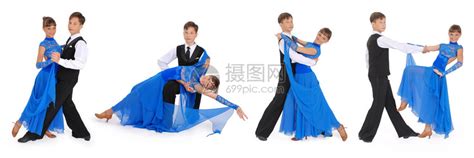 男孩和女孩在白色背景上跳交谊舞四个姿势高清图片下载-正版图片504650226-摄图网
