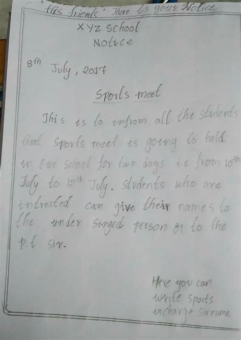 notice on sports meet in your school - Brainly.in