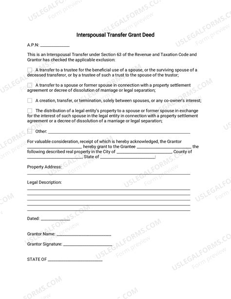 Basic Interspousal Transfer Grant Deed | US Legal Forms