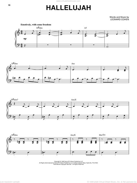 Leonard Cohen: Hallelujah sheet music for voice and piano (PDF)