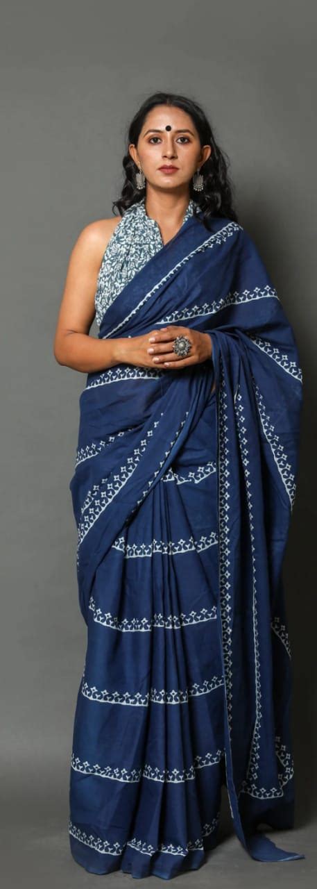 Sapphire - Soft Cotton Indigo Saree – Sweet Yellow Pollen