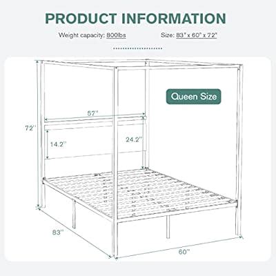 Buy IMUsee Black Metal Canopy Platform Bed Frame, Four-Poster Canopied ...