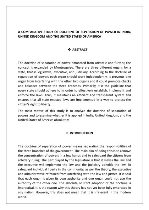 Comparitive public law - A COMPARATIVE STUDY OF DOCTRINE OF SEPERATION ...