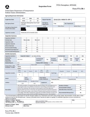 Fillable Online cms fta dot FOIA Exemption: All (b)(6) Inspection Form ...