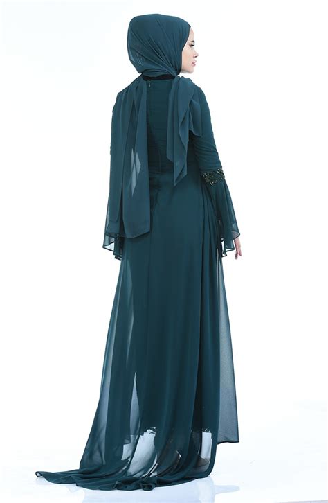 Emerald Green Hijab Evening Dress 8014-04 | Sefamerve