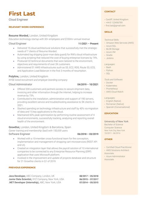 8 Cloud Engineer Resume Examples for 2026 | Resume Worded