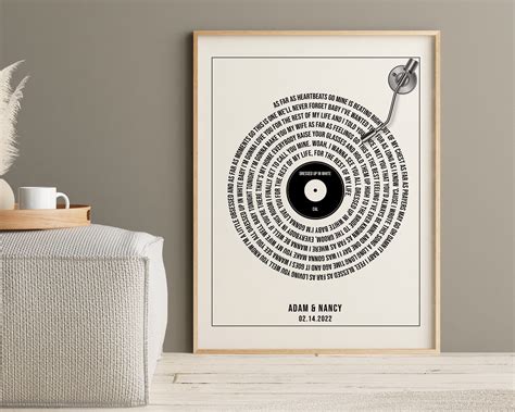 Custom Song Lyrics Valentines Wall Art First Anniversary Gift for ...