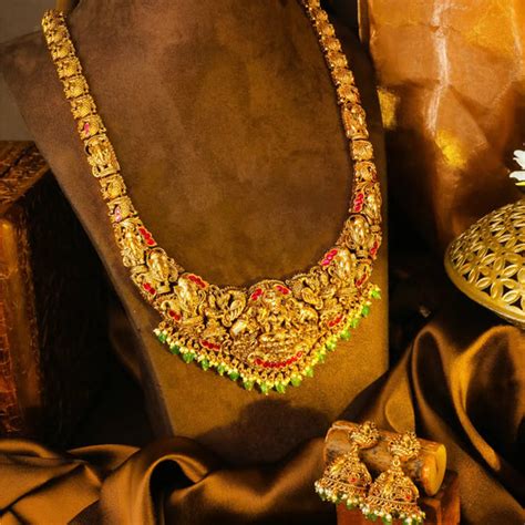 Temple Jewellery Long Necklace Set | Buy Lakshmi Haram Online – South ...