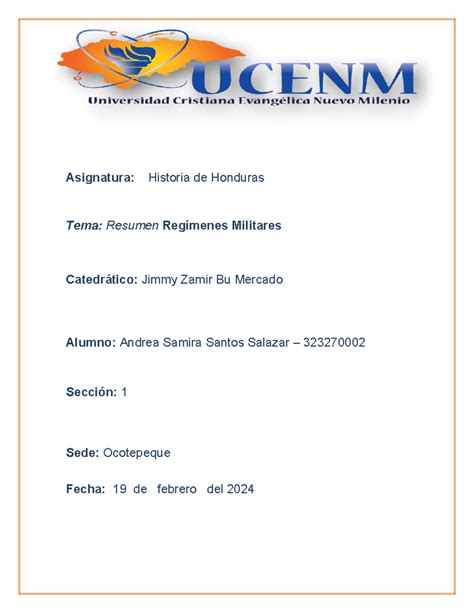 Andrea Samira Santos Salazar – 323270002 Resumen sobre los regímenes militares - Asignatura ...