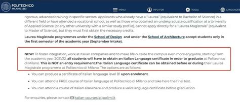 2021/22学年起，米理硕士生在毕业前需要提供意大利语B1证书，意欲何为？ - 闲时米兰
