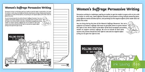 Women's Suffrage Persuasive Writing Prompt for 3rd-5th Grade