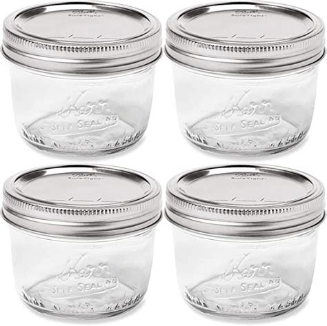 Wide Mouth Mason Jar 8 oz - (4 Pack) - Kerr Wide Mouth Mason Jars With ...