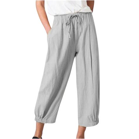 OGLCCG Capri Pants for Women Casual Summer Cotton Linen Pants Loose ...