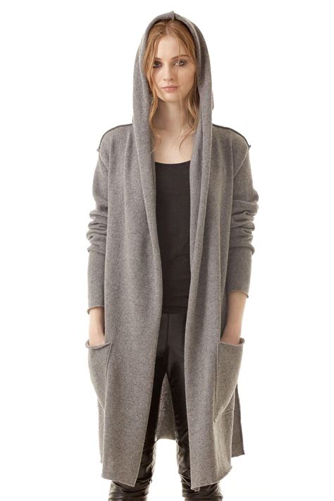 Long cashmere cardigan EDITH - softest sweater with hood and pockets